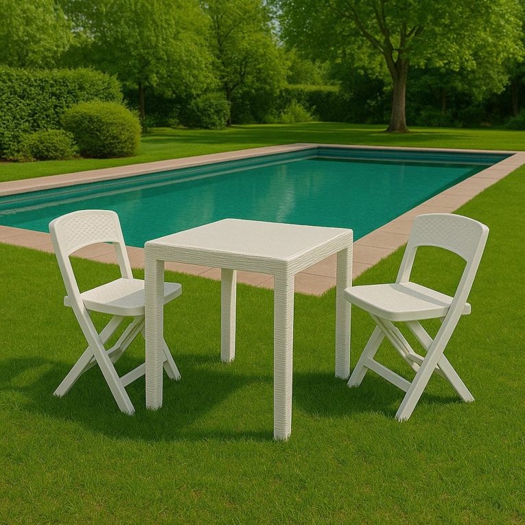 Set Salotto da Esterno Bianco 2 Posti un Tavolino, Impermeabile Made in Italy - Sanzeno