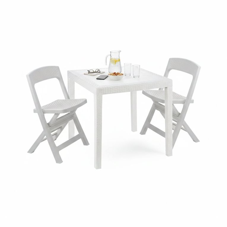 Set Salotto da Esterno Bianco 2 Posti un Tavolino, Impermeabile Made in Italy - Sanzeno