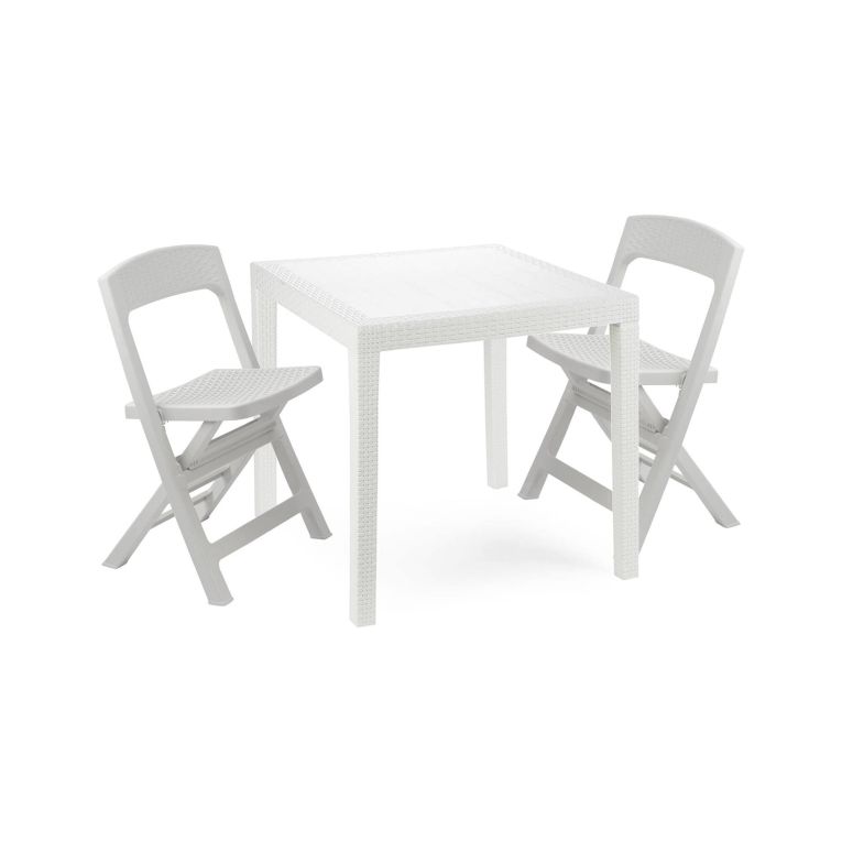 Set Salotto da Esterno Bianco 2 Posti un Tavolino, Impermeabile Made in Italy - Sanzeno