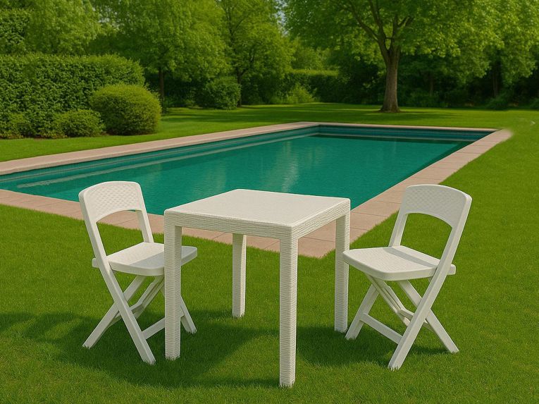 Set Salotto da Esterno Bianco 2 Posti un Tavolino, Impermeabile Made in Italy - Sanzeno