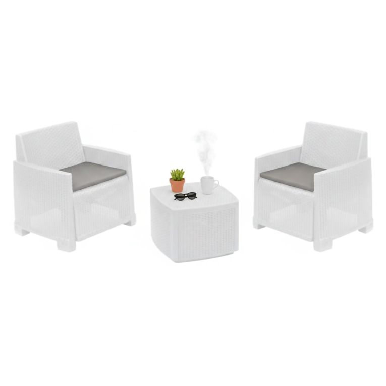 Set Salotto da Esterno Bianco 2 Posti un Tavolino, Made in Italy - Ari