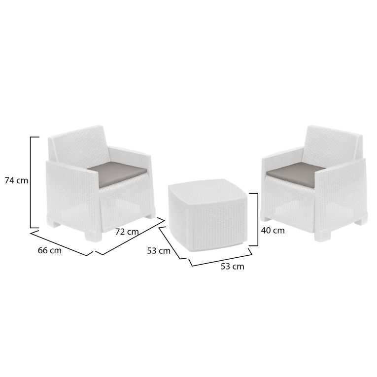 Set Salotto da Esterno Bianco 2 Posti un Tavolino, Made in Italy - Ari