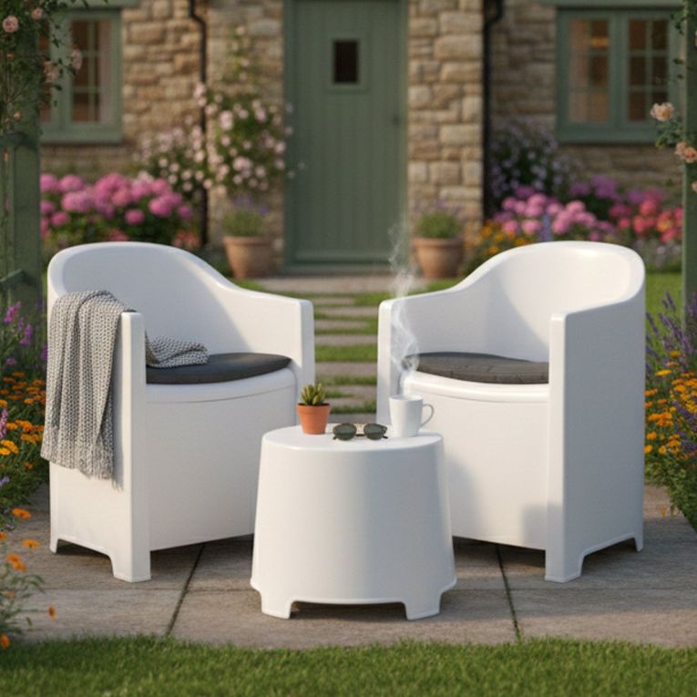 Set Salotto da Esterno Bianco 2 Posti un Tavolino, Made in Italy - Artax