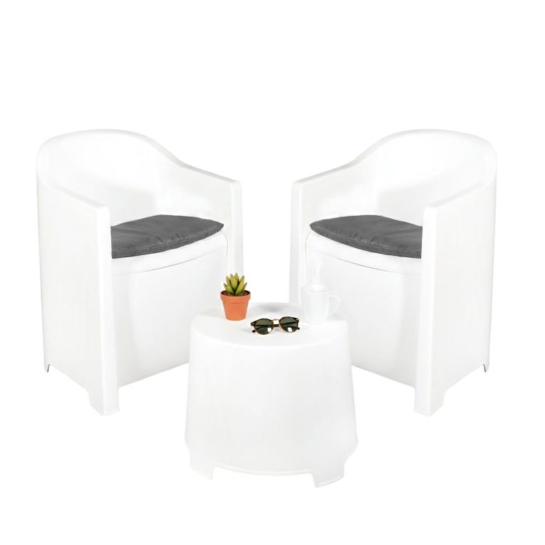 Set Salotto da Esterno Bianco 2 Posti un Tavolino, Made in Italy - Artax