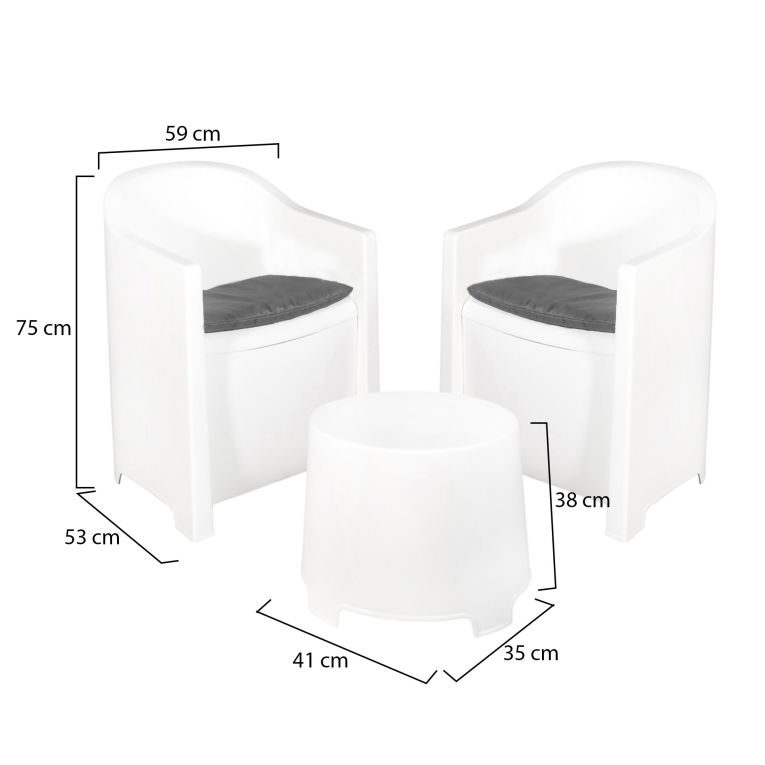 Set Salotto da Esterno Bianco 2 Posti un Tavolino, Made in Italy - Artax