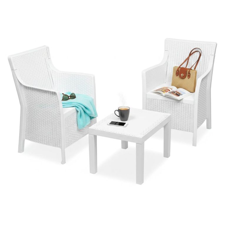 Set Salotto da Esterno Bianco 2 Posti un Tavolino, Made in Italy - Ben