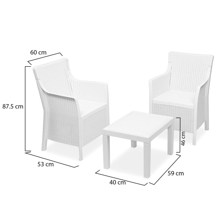 Set Salotto da Esterno Bianco 2 Posti un Tavolino, Made in Italy - Ben