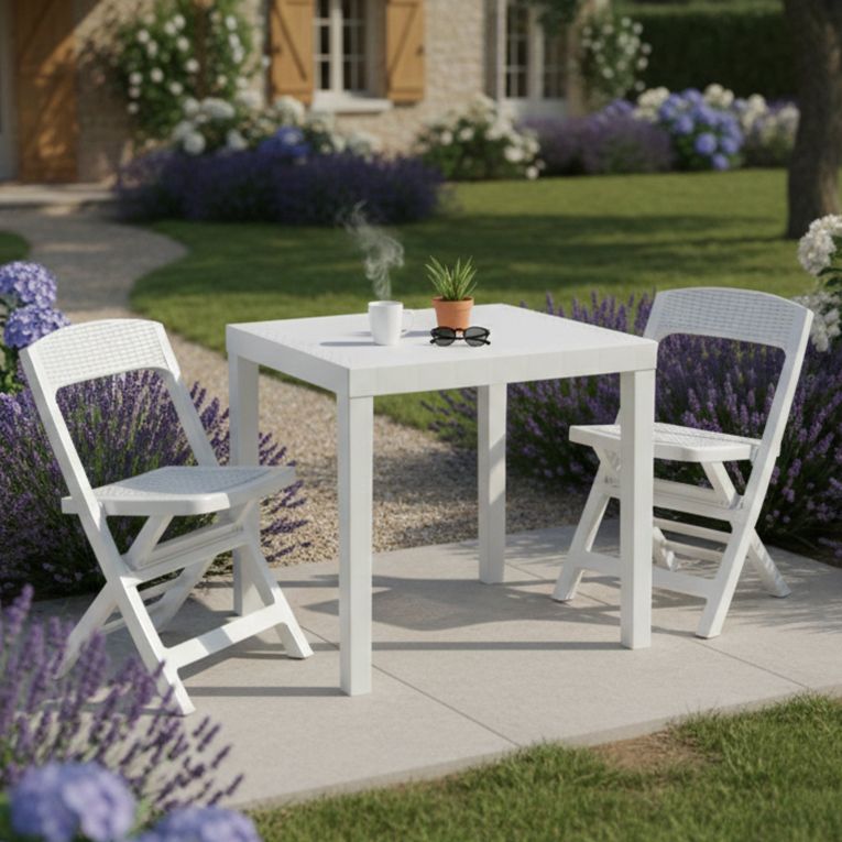 Set Salotto da Esterno Bianco 2 Posti un Tavolino, Made in Italy - Corinth