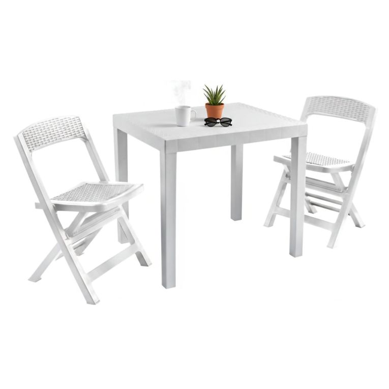 Set Salotto da Esterno Bianco 2 Posti un Tavolino, Made in Italy - Corinth