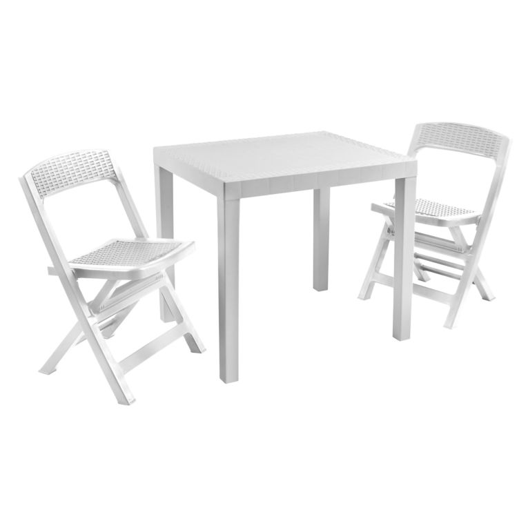 Set Salotto da Esterno Bianco 2 Posti un Tavolino, Made in Italy - Corinth