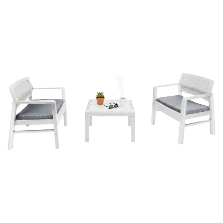 Set Salotto da Esterno Bianco 2 Posti un Tavolino, Made in Italy - Floritan