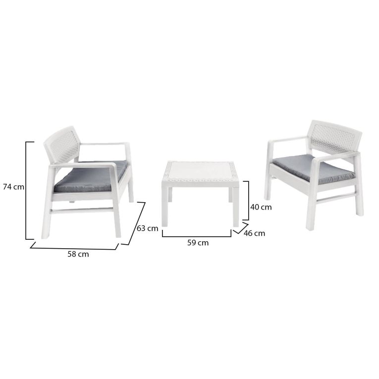 Set Salotto da Esterno Bianco 2 Posti un Tavolino, Made in Italy - Floritan
