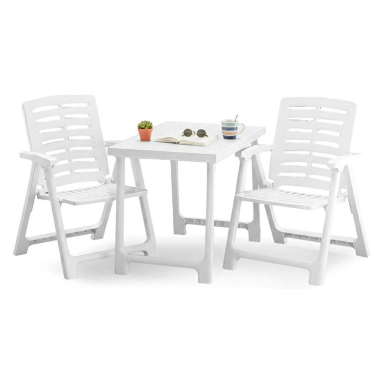 Set Salotto da Esterno Bianco 2 Posti un Tavolino, set da Campeggio Bistrot Made in Italy - Lithia