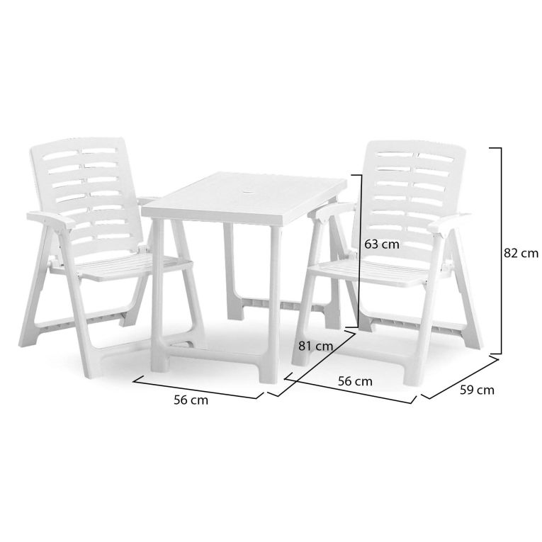 Set Salotto da Esterno Bianco 2 Posti un Tavolino, set da Campeggio Bistrot Made in Italy - Lithia