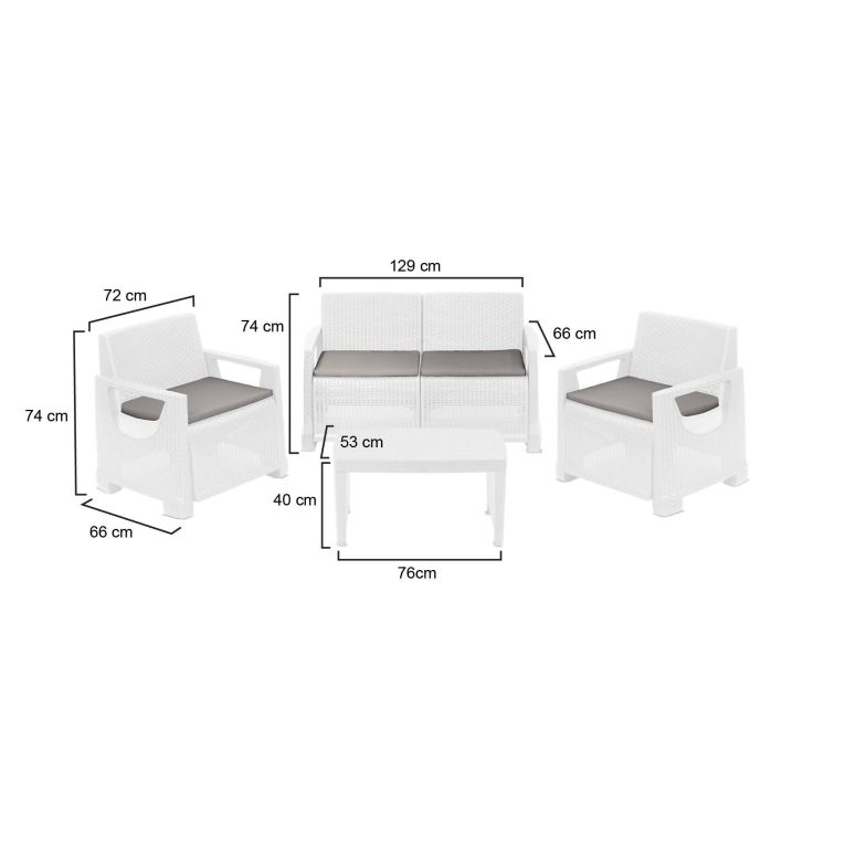 Set Salotto da Esterno Bianco 4 Posti un Tavolino, Cuscini Inclusi - Covo