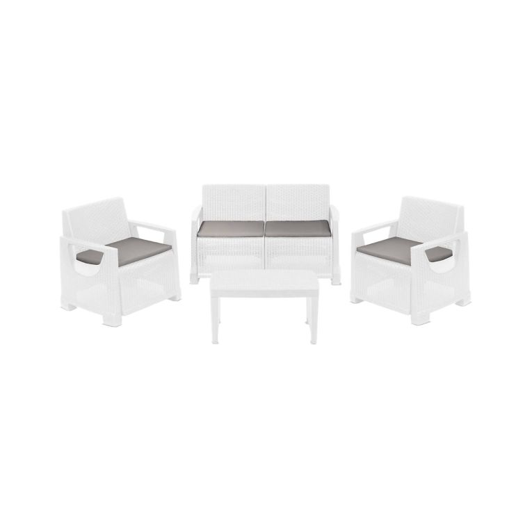 Set Salotto da Esterno Bianco 4 Posti un Tavolino, Cuscini Inclusi - Covo