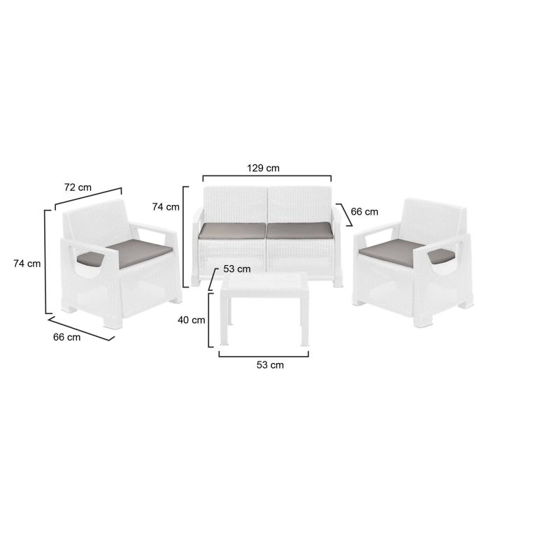 Set Salotto da Esterno Bianco 4 Posti un Tavolino, Cuscini Inclusi - Mioglia