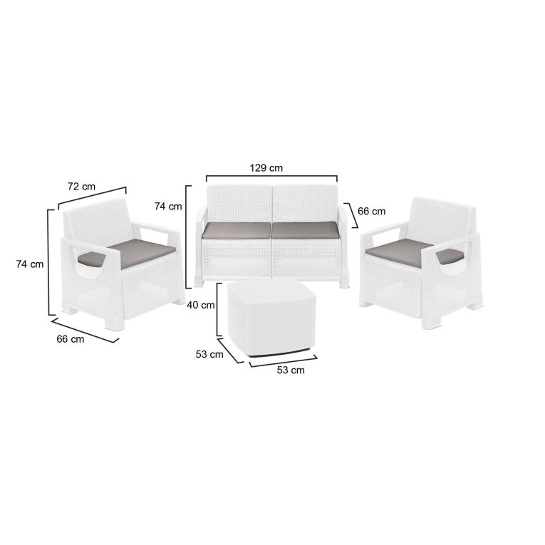 Set Salotto da Esterno Bianco 4 Posti un Tavolino, Cuscini Inclusi - Triulzi