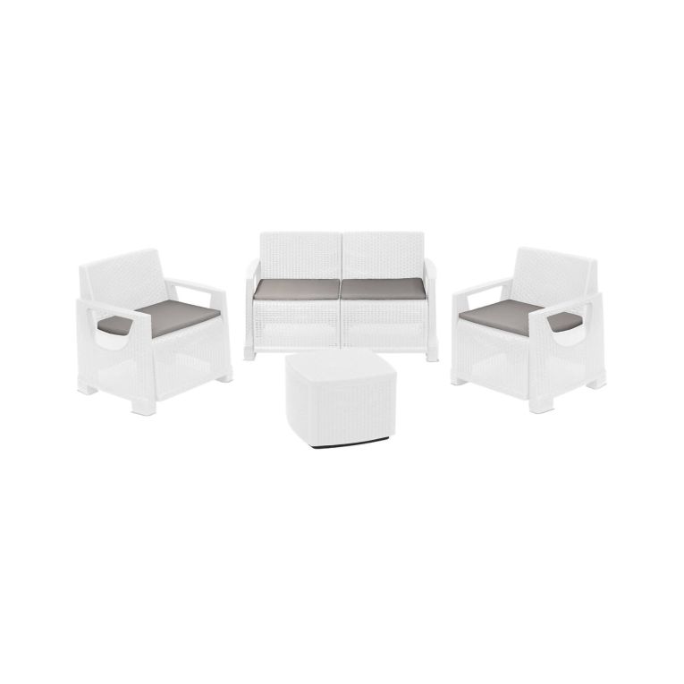 Set Salotto da Esterno Bianco 4 Posti un Tavolino, Cuscini Inclusi - Triulzi