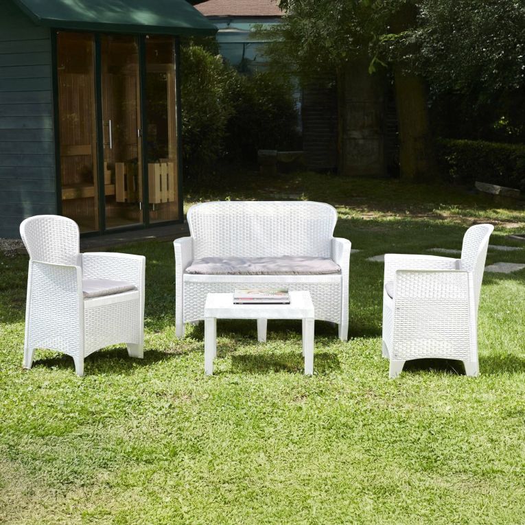 Set Salotto da Esterno Bianco 4 Posti un Tavolino, Impermeabile Idrorepellente - Alesandro
