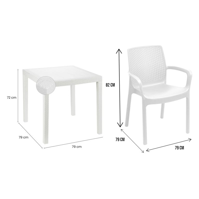 Set Salotto da Esterno Bianco 4 Posti un Tavolino, Impermeabile Idrorepellente Made in Italy - Mataga