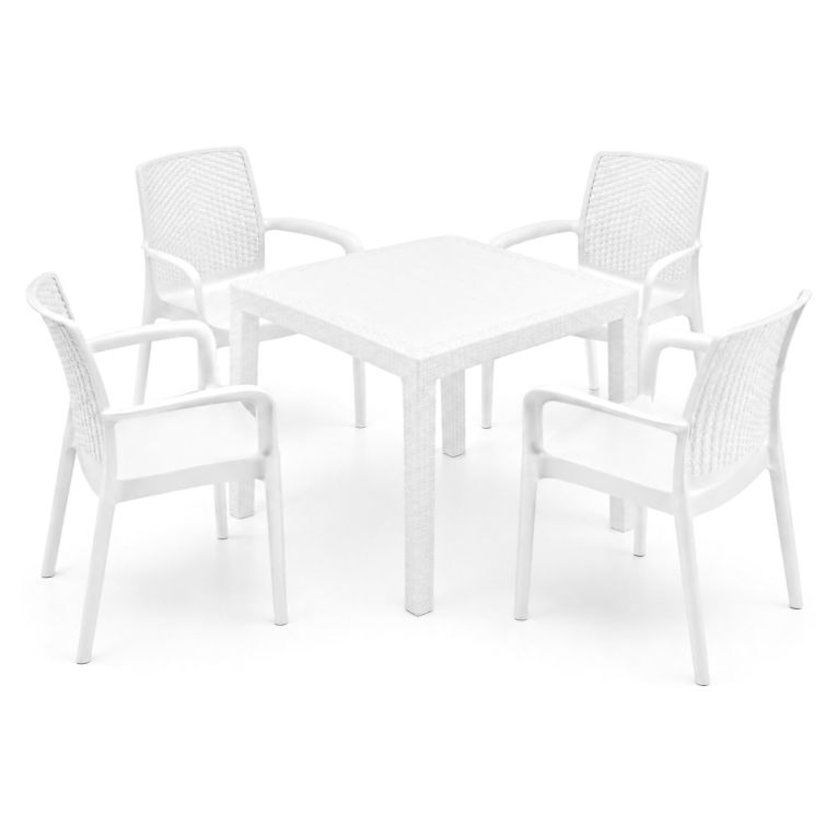 Set Salotto da Esterno Bianco 4 Posti un Tavolino, Impermeabile Idrorepellente Made in Italy - Mataga