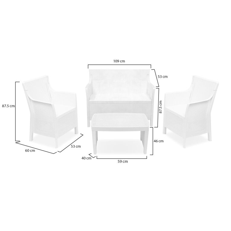 Set Salotto da Esterno Bianco 4 Posti un Tavolino, Made in Italy - Lasca