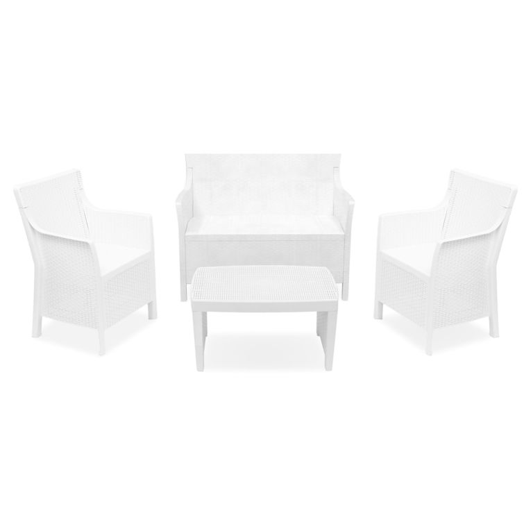 Set Salotto da Esterno Bianco 4 Posti un Tavolino, Made in Italy - Lasca