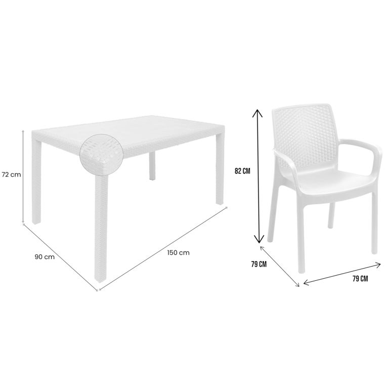 Set Salotto da Esterno Bianco 6 Posti un Tavolino, Impermeabile Idrorepellente Made in Italy - Matarene