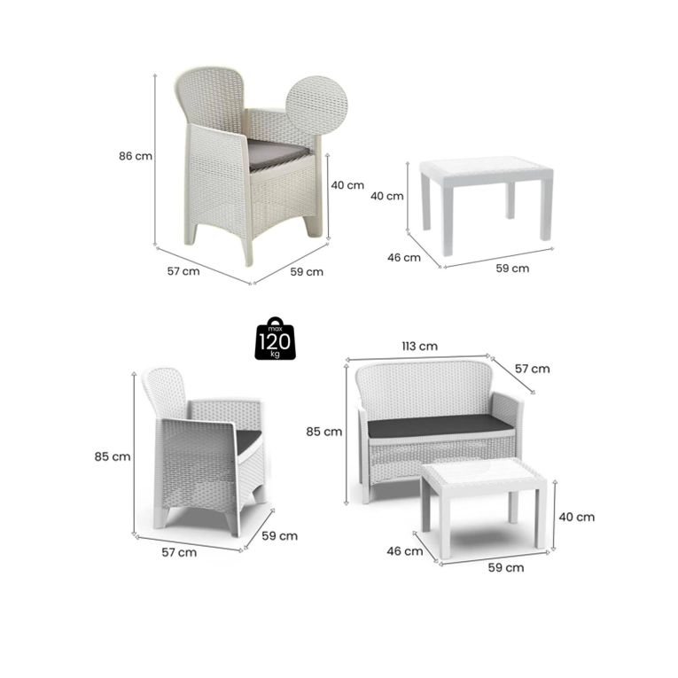 Set Salotto da Esterno Bianco Bianco 6 Posti 2 Tavolini, Beige Made in Italy - Curno
