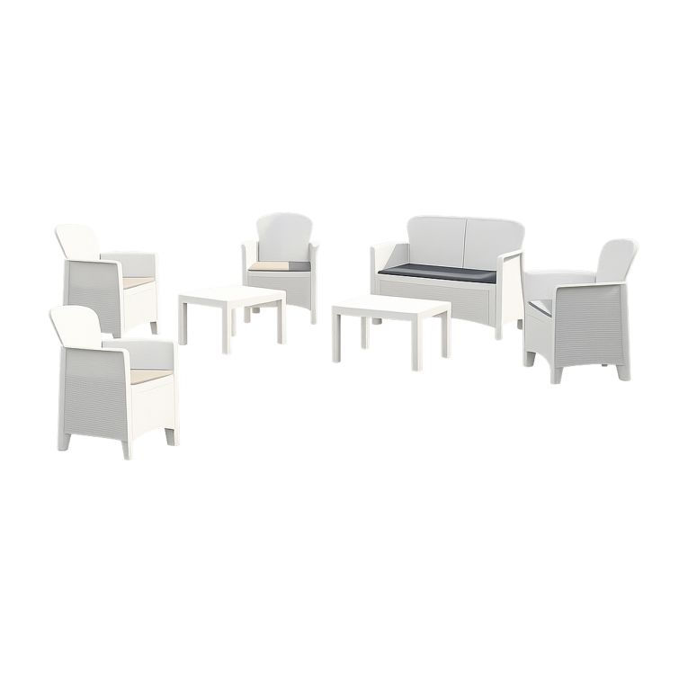 Set Salotto da Esterno Bianco Bianco 6 Posti 2 Tavolini, Beige Made in Italy - Curno