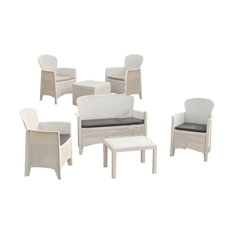Set Salotto da Esterno Bianco Bianco 6 Posti 2 Tavolini, Impermeabile Idrorepellente Made in Italy - Dervio