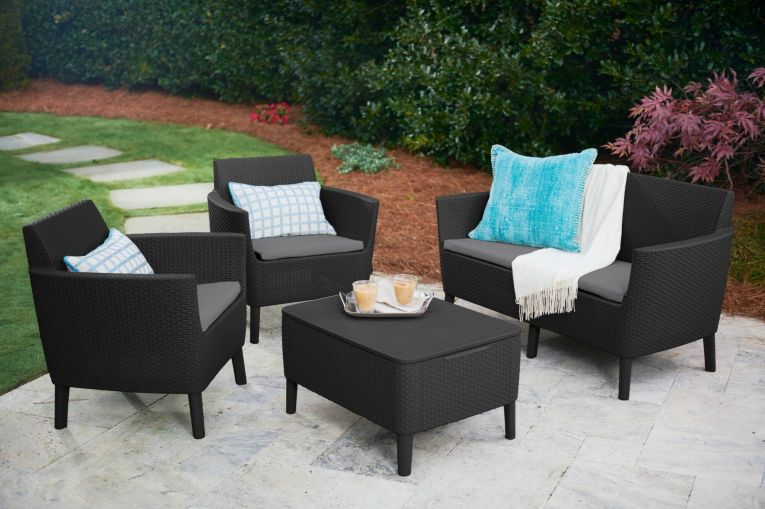 Set salotto da esterno Butera, Salottino outdoor, Set da balcone o giardino, Composizione soggiorno per esterni, 133x67 h76 cm, Antracite