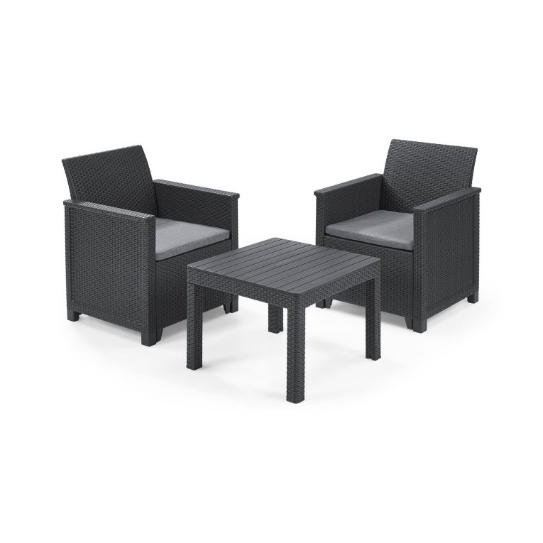 Set salotto da esterno Caluso, Salottino outdoor, Set da balcone o giardino, Composizione soggiorno per esterni, 65x63 h74 cm, Antracite
