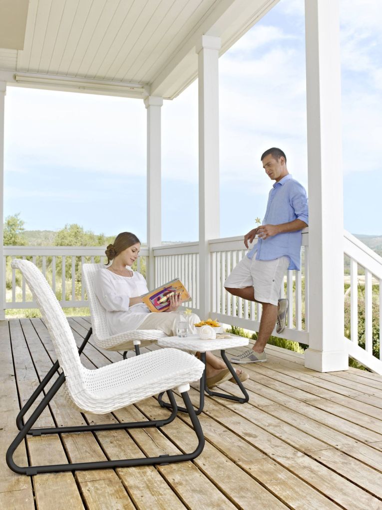 Set salotto da esterno Cambiano, Salottino outdoor, Set da balcone o giardino, Composizione soggiorno per esterni, 78x54 h79 cm, Bianco