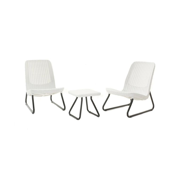 Set salotto da esterno Cambiano, Salottino outdoor, Set da balcone o giardino, Composizione soggiorno per esterni, 78x54 h79 cm, Bianco