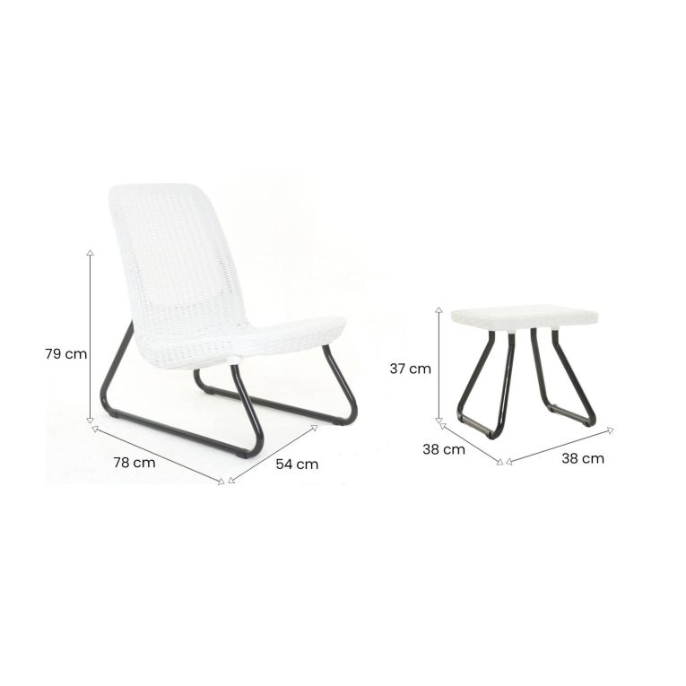Set salotto da esterno Cambiano, Salottino outdoor, Set da balcone o giardino, Composizione soggiorno per esterni, 78x54 h79 cm, Bianco