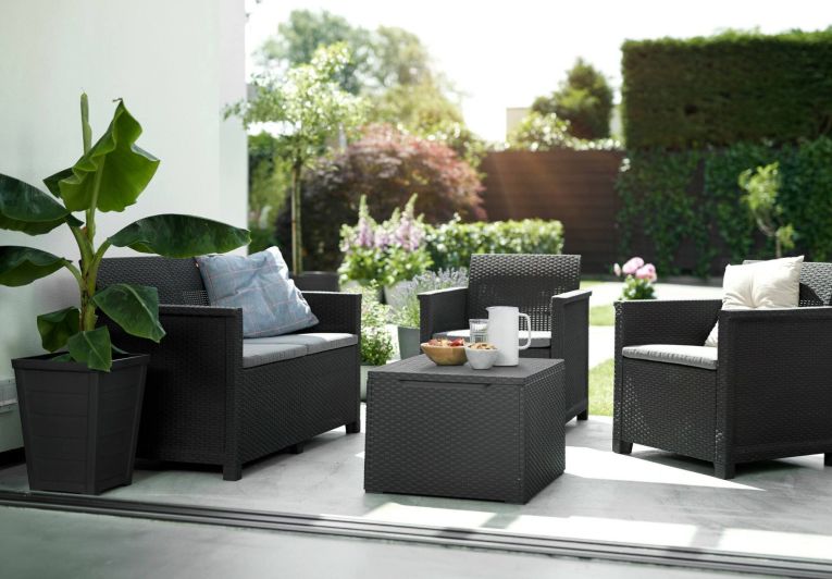 Set salotto da esterno Capalbio, Salottino outdoor da balcone o giardino, Set soggiorno per esterni, Antracite, Sofà 2 posti