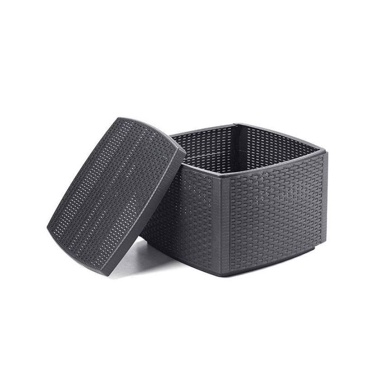 Set salotto da esterno Catanzaro, Set da giardino con 2 poltrone,1 divano e 1 tavolino contenitore, effetto rattan con cuscini, 100% Made in Italy, Antracite