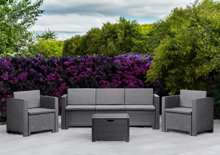 Set salotto da esterno Cerere, Salottino outdoor, Set da balcone o giardino, Composizione soggiorno per esterni, Made in Italy, Antracite