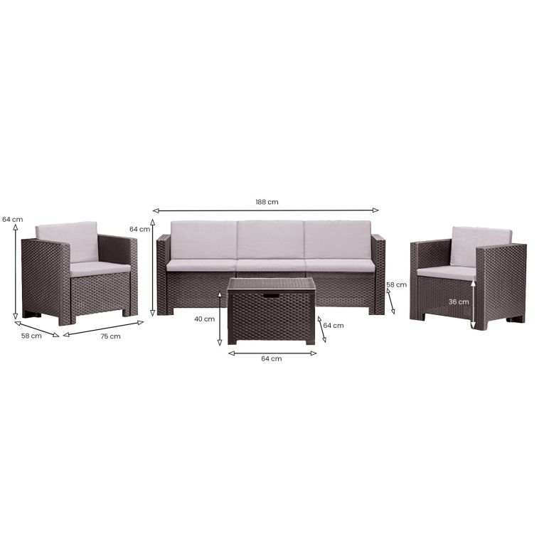 Set salotto da esterno Cerere, Salottino outdoor, Set da balcone o giardino, Composizione soggiorno per esterni, Made in Italy, Marrone