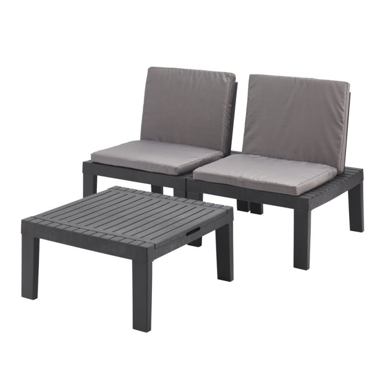 Set salotto da esterno Cervia, Set da giardino con 2 sedute con schienale ed 1 modulo multifunzione, Salottino con cuscini, 100% Made in Italy, Antracite