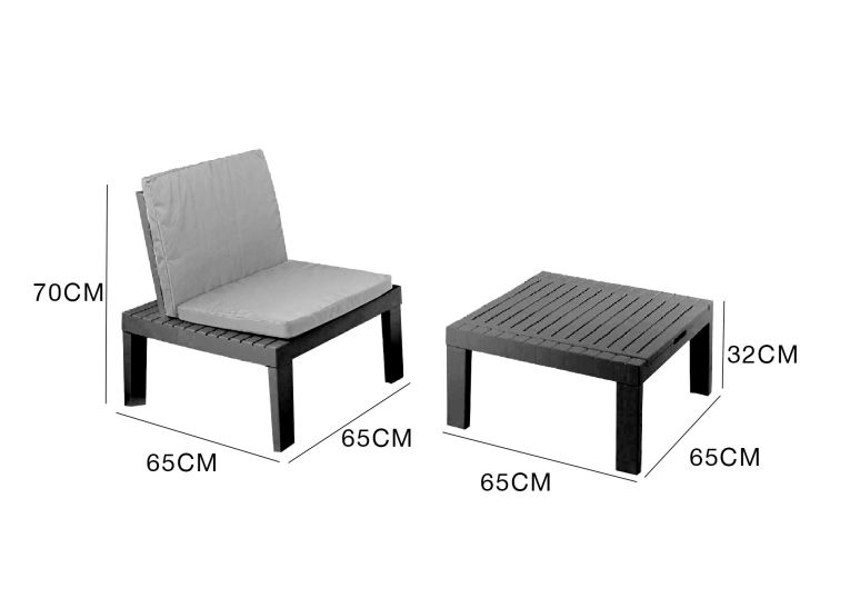 Set salotto da esterno Cervia, Set da giardino con 2 sedute con schienale ed 1 modulo multifunzione, Salottino con cuscini, 100% Made in Italy, Antracite