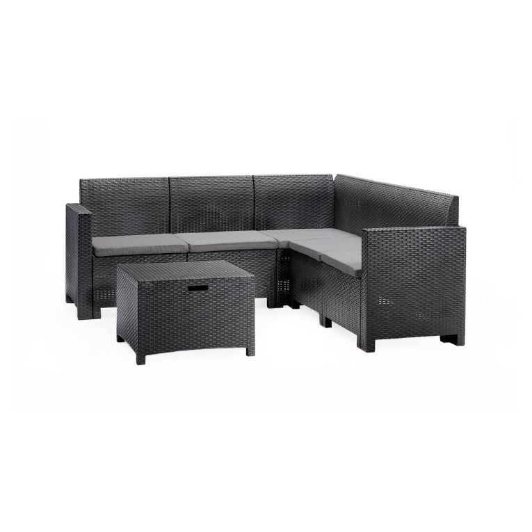 Set salotto da esterno Eris, Set da giardino con cuscini, Salottino indoor e outdoor effetto rattan, 100% Made in Italy, Antracite