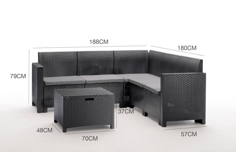 Set salotto da esterno Eris, Set da giardino con cuscini, Salottino indoor e outdoor effetto rattan, 100% Made in Italy, Antracite