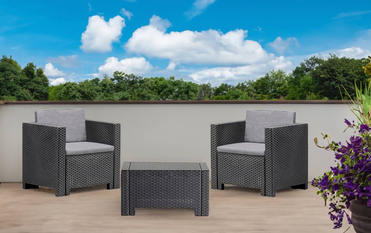 Set salotto da esterno Ganimede, Salottino outdoor, Set da balcone o giardino, Composizione soggiorno per esterni, Made in Italy, Antracite