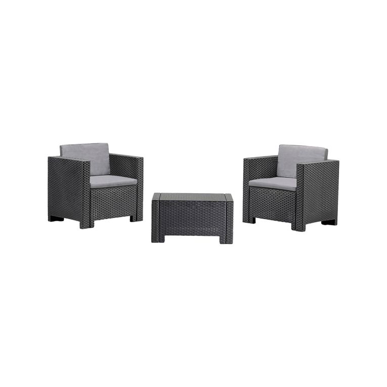 Set salotto da esterno Ganimede, Salottino outdoor, Set da balcone o giardino, Composizione soggiorno per esterni, Made in Italy, Antracite