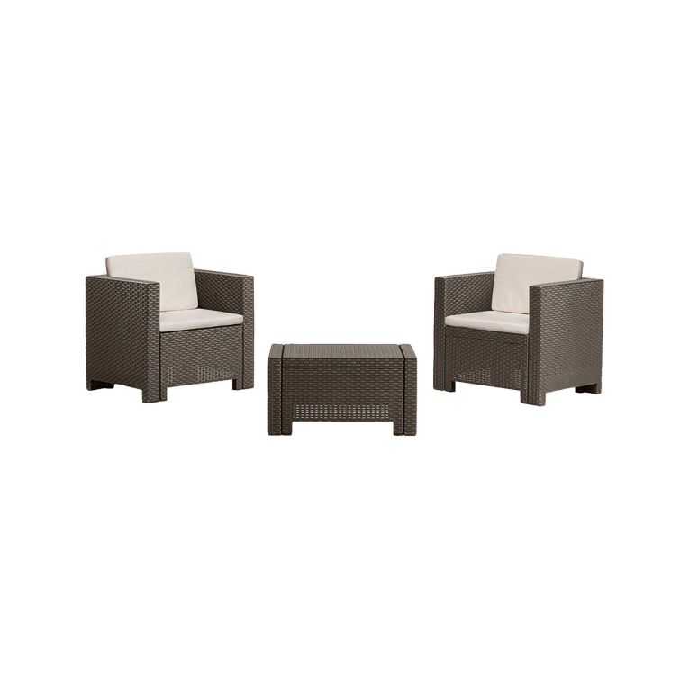 Set salotto da esterno Ganimede, Salottino outdoor, Set da balcone o giardino, Composizione soggiorno per esterni, Made in Italy, Marrone