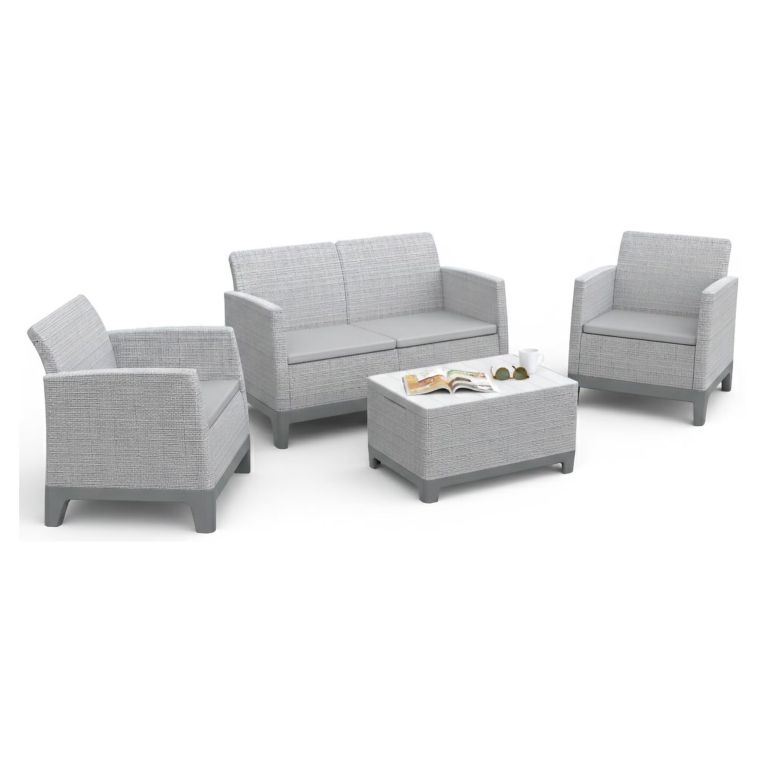Set Salotto da Esterno Grigio 4 Posti un Tavolino, Resistente ai Raggi uv Impermeabile - Granite