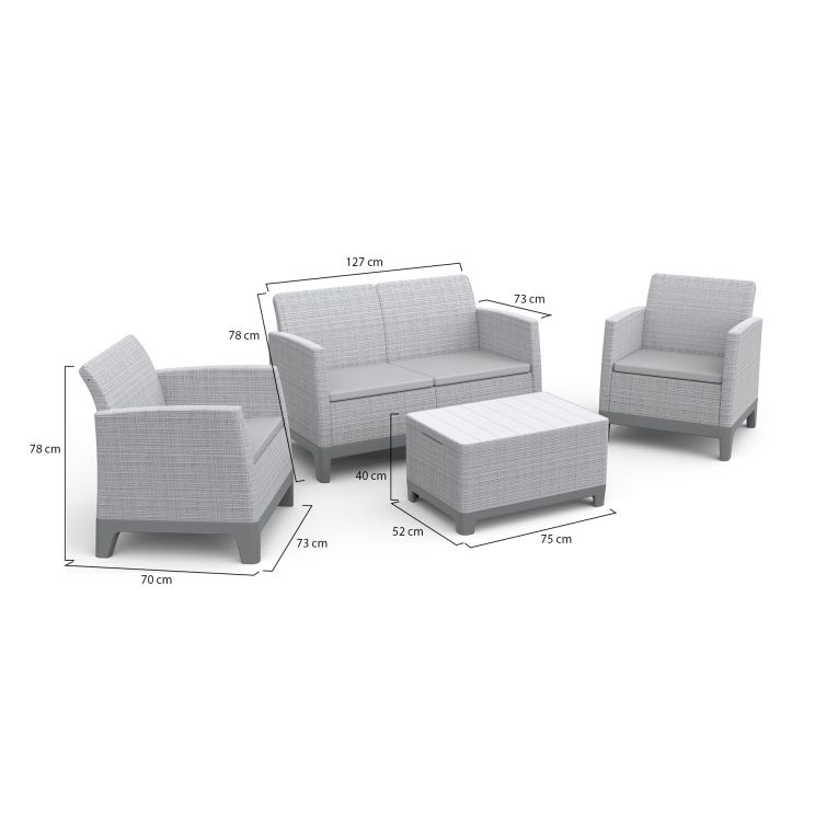 Set Salotto da Esterno Grigio 4 Posti un Tavolino, Resistente ai Raggi uv Impermeabile - Granite
